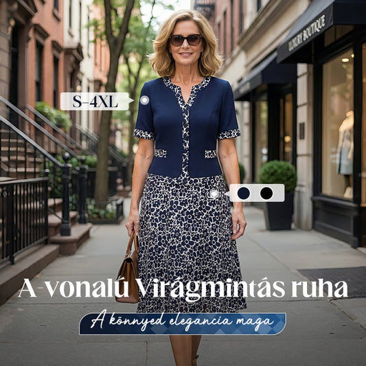 💥50% árcsökkentés 🧥💼 Divatos, két részesnek tűnő egyberuha🌸✨ A-vonalú virágmintás ruha – a könnyed elegancia maga, minden testalkatra!