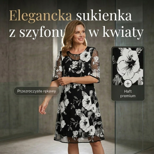 Elegáns női sifon ruha virágmintával