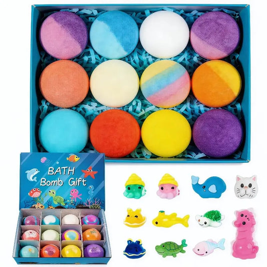 🔥🛁 Természetes fürdőbombák gyerekeknek megabuborékokkal és egy meglepetéssel belül 🥚✨12 db [1 csomag]