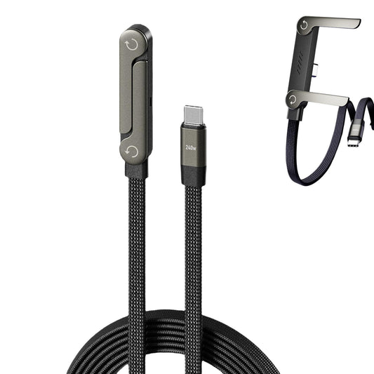 📱 240 W-os fonott gyorstöltő kábel beépített telefontartóval - Új 2026-os összecsukható, tartós USB-C Type-C kábel (2 db-os csomag)