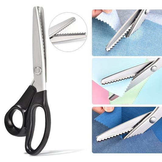 ✂️🧵 Kézzel tartható professzionális szabó olló recés (hullámos) éllel, 3 mm, 5 mm és 7 mm méretben kapható, különféle szövetek, papír és textíliák vágására alkalmas.