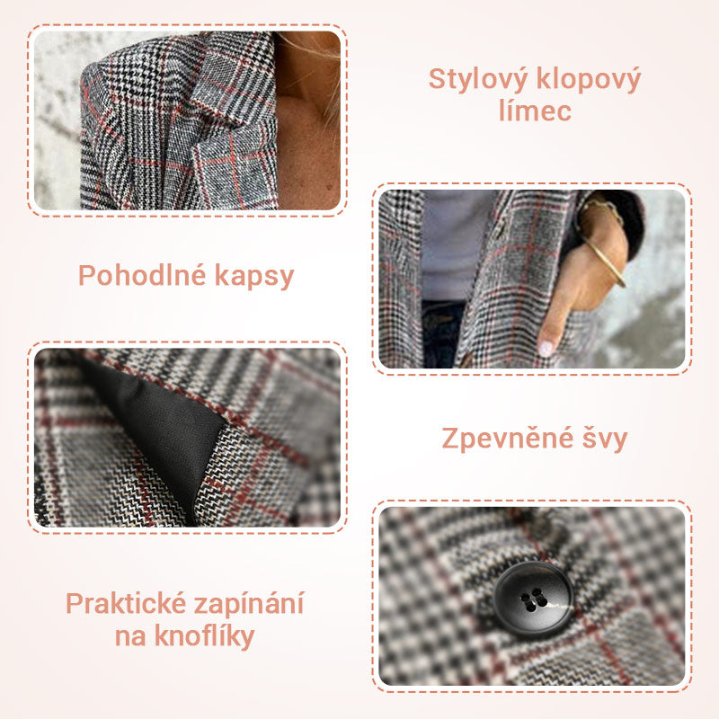 🔥Őszi kisméretű női kosztüm hajtókával és kockás gombokkal
