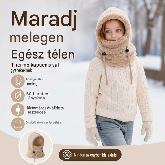 Kényelmes téli sapka gyerekeknek, minden egyben