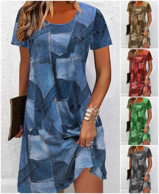 👗Női lezser ruha patchwork mintával